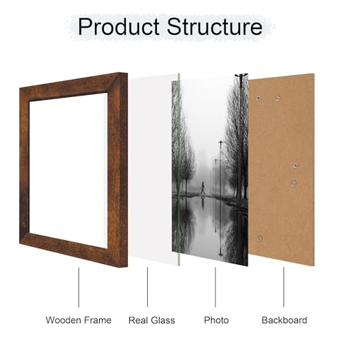 iRahmen 8.5x11 Picture Frame Set of 4, High Definition Real Glass Rustic Frame, Wood Photo Frames 8.5 by 11 Diploma Document for Wall Hanging and Tabletop Display - color: Dark Brown, size: 8.5X11