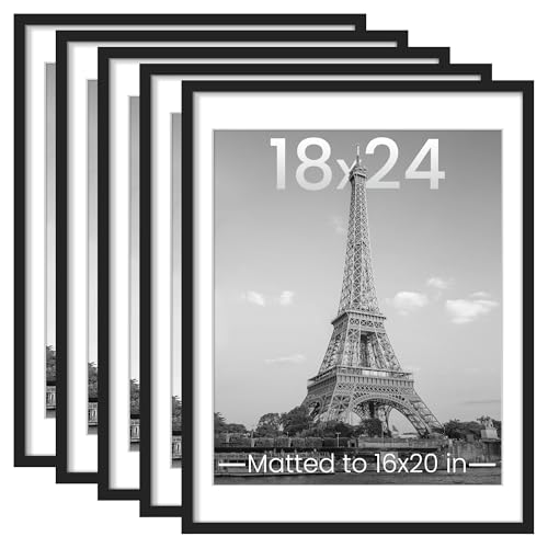 upsimples 18x24 Picture Frame, Gallery Wall Frames Set of 5, Black | Poster Frame Collage Wall Decor, 16x20 Picture Frame with Mat for Family, Baby, Hallway, Christmas - color: Black, size: 18x24