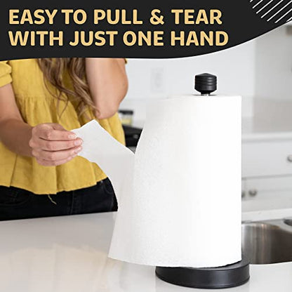 Heavy-Duty Stainless Steel Paper Towel Holder - Easy One-Handed Tear with Suction Cups - Modern Weighted Standing Countertop Dispenser for Kitchen - Holds All Paper Towel Rolls, Black - color: Black