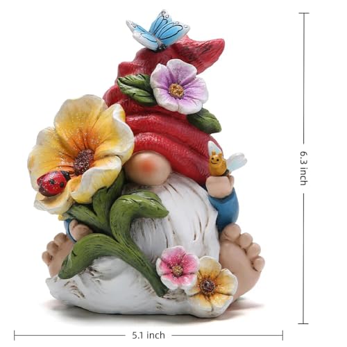 Hodao Gnome Figurine Decorations Indoor Home Decor Butterfly Bee Seven Star Ladybug - Dancing Spring Petal Gnome - Summer Garden Patio Gnome Sculpture Decorations (Flower gnome) - style: Garden