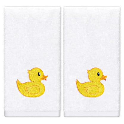 FYSUIMU 2Pcs Rubber Ducky Hand Towels Cotton Embroidered Bathroom Towels Yellow Duck Absorbent Bath Towel for Hand Drying Cleaning Cooking, 29.6 x 13.8 Inch - color: White