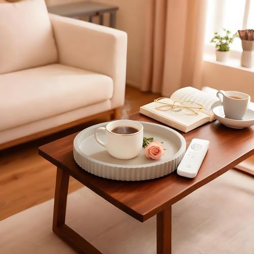 11" Round Fluted Concrete Decorative Tray, Gray Ribbed Modern Vanity Tray for Coffee Table, Bathroom Counter, Kitchen Island, Elegant Centerpiece for Home Decor, Bandeja Decorativa