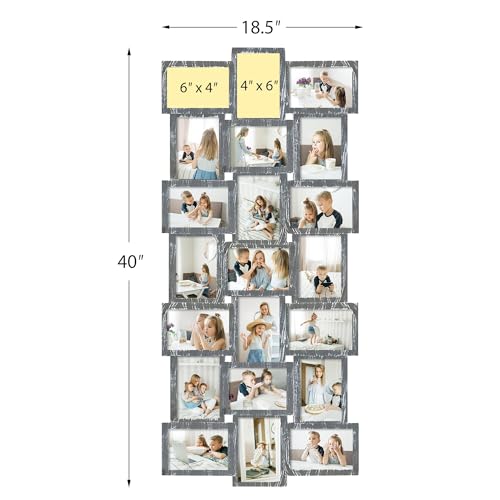 J.M.Deco Photo Collage Frame for Wall, 21-Opening Reunion Family Picture Frame Set, Picture Frame Collage Wall Hanging for 4x6 Photos, Ashes - color: Ashes* 21 Opening