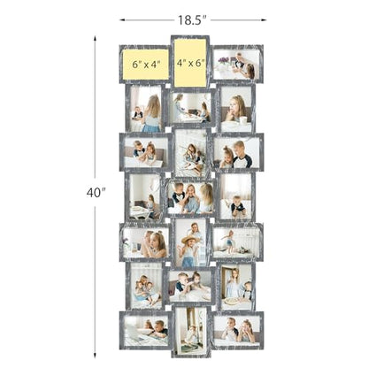 J.M.Deco Photo Collage Frame for Wall, 21-Opening Reunion Family Picture Frame Set, Picture Frame Collage Wall Hanging for 4x6 Photos, Ashes - color: Ashes* 21 Opening