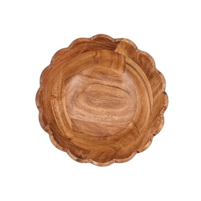 Decorative Bowl Acacia Wood Ruffle Design | Wooden Home Décor Accents for Farmhouse Style Wood Table Centerpiece (9" x 9" x 4")