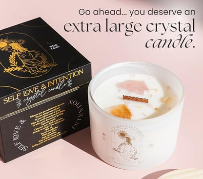 Large Crystal Candles for Women - 12oz Soy Wood Wick Candles that Crackle. Scented, Non-Toxic, Luxury Aromatherapy. Unique Meditation Spiritual Gifts for Women - style: Lavender Vanilla Healing Crystals Candle