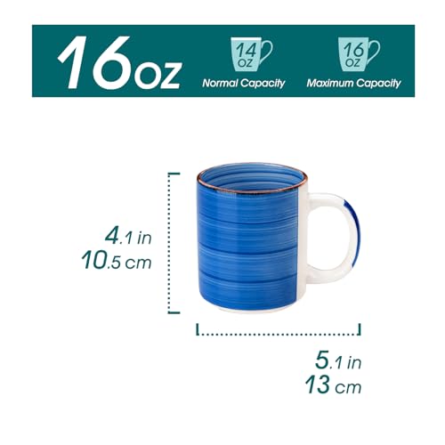 vancasso Bonita Ceramic Coffee Mug Set of 6,16 Oz Coffee Cups with Large Handle for Tea,Latte,Cappuccino,Milk,Cocoa,Dishwasher&Microwave Safe(Blue) - color: Blue