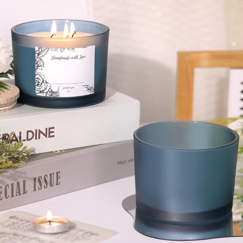 6 Pack Glass Candle Jars with Lids (16oz, Frosted Lake Blue) - Large Candle Jars for 3 Wick Candles Making - Empty Candle Jars Containers - Candle Making Accessories include 16Pcs Candle Labels - color: Frosted Lake Blue