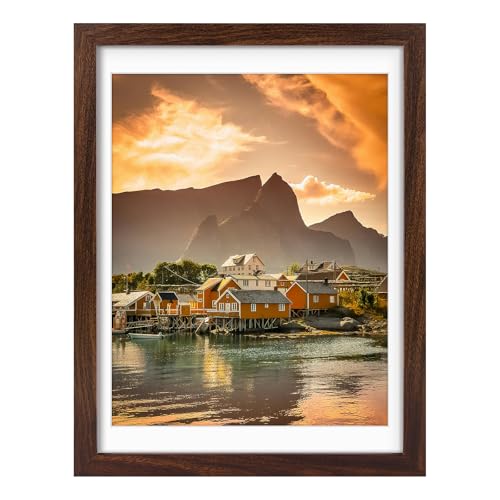 Frametory 12x16 Picture Frame with Mat for 11x14, Brown | for 12 by 16 inch Poster Print Diamond Painting Frame, Wall Mounting - color: Brown, size: 12X16 - 11X14