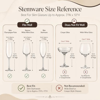 Wine Glass Storage Box with Dividers, Holds 12 Champagne Flute 3" Wide | 2 Pack, Stemware Storage Case, Protects Fine China, Durable Quilted Microfiber, Carry Handles, Ideal for Champagne Flute - size: Champagne Flute, style: 2 Pack