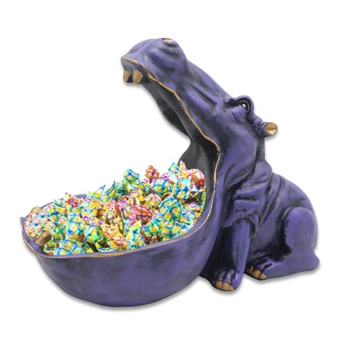 aboxoo Hippo Statue Candy Dish, Funny Big Mouth Container Key Bowl, Purple | Home Decor,Candy Bowl,Resin Sculpture, Larger Hippopotamus Figurine,Big Mouth Container,Art Decoration,Storage Box - color: Purple