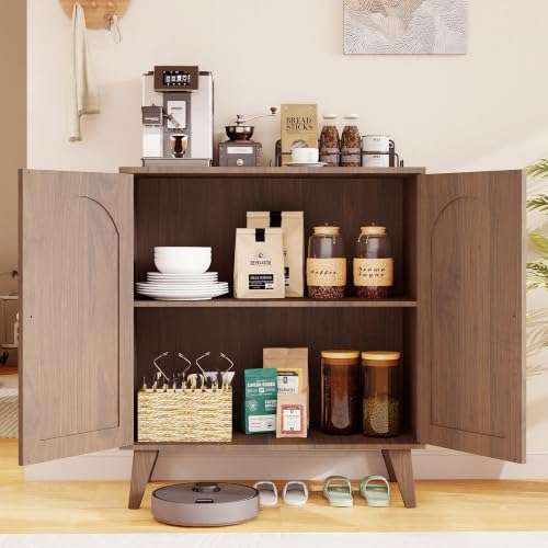 Sideboard Buffet Cabinet with Storage,Accent Cabinet,Coffee Bar Cabinet | Farmhouse Storage Sabinet with Adjustable Shelf & Solid Wood Legs for Living Room, Kitchen, Entryway, Walnut - color: Walnut