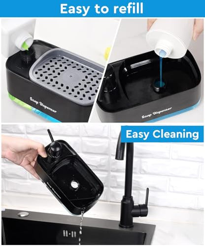 5-in-1 Kitchen Soap Dispenser Set with Sponge Holder - Dual Hand & Dish Soap Pump Dispenser for Sink Countertop with 2-Packs Natural Loofah Dish Sponge Dishwashing Scrubber,Black - color: Black(n5-in-1)