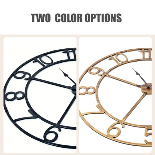 40in Large Silent Wall Clock, Easy Assembly Arabic Numeral Bronze | Non-ticking metal farmhouse wall clock, KD assembly, battery operated, oversized living room decor - size: 40inch
