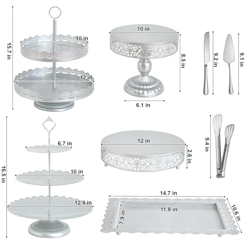 11 Pcs Silver Metal Cake Stand Set, Dessert Table Display Set for Party, Cupcake Stand and Candy Table Display Sets for Wedding, Birthday Celebration - color: Silver