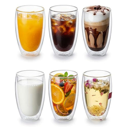 MESNEY 17 oz Double Wall Glass Coffee Mugs, Bulk Set of 48 | Insulated Double Wall, Clear Borosilicate Glass, 17 oz Capacity, Stackable 48 Pack, For Cafes & Restaurants - size: 17 Ounces 48 pieces