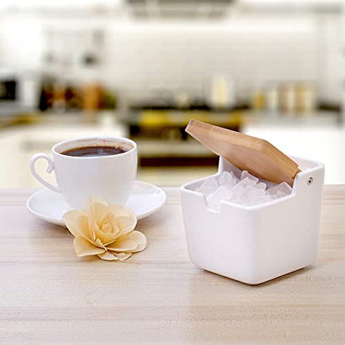 Ceramic Sugar Bowl with Bamboo Lid and Spoon,Porcelain Sugar Container for Home Kitchen,Salt Condiment for Sugar Tea Coffee Spice,White,9 Fl oz 270ML - color: S-002
