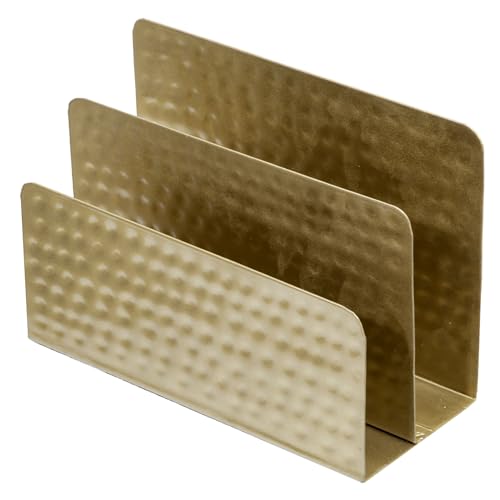 MyGift Hammered Brass Tone Metal Tabletop Mail Holder & Letter Sorter | Handcrafted brass-tone organizer sorts letters, mail, and documents while adding vintage-inspired hammered texture to desks