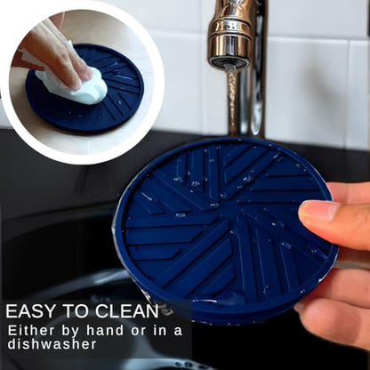 Silicone Coasters Set of 6 - with Holder - Modern Patterns Protecting Your Coffee Table, Navy/Blue - color: Beach Vibes