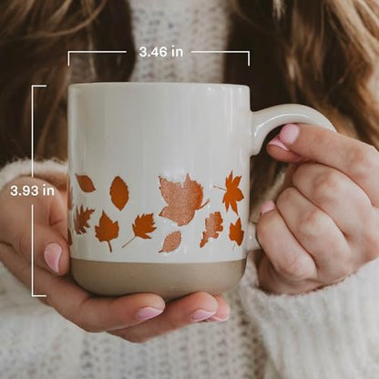 Sweet Water Decor Autumn Coffee Mug with Brown Leaves Design, 14oz Stoneware Cup for Tea & Cider, Microwave & Dishwasher Safe, Cozy Fall Gift - style: Brown Leaves