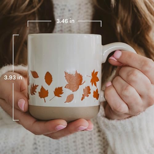 Sweet Water Decor Fall Leaves Coffee Mug, 14oz Stoneware Cute Autumn Cup | Autumn Leaf Design, Coffee, Tea & Cider Cup, Cozy Fall Gift For Thanksgiving & Housewarmings, Microwave & Dishwasher Safe - style: White Leaves