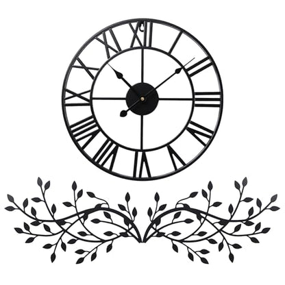 Otoolling 15.7 Inch Metal Wall Clock Metal Tree Leaf Wall Decor Silent Vine Olive Branch Leaf Art Clock for Home Bedroom Living Room Decorations