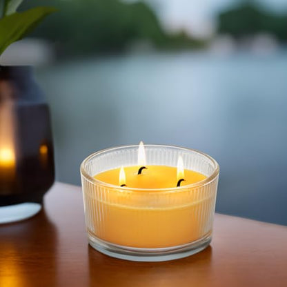 3-Pack 3-Wick Pure Beeswax Glass Jar Candle, Unscented, Natural Home Decor | Approx. 14H Burn, Cotton Wick, Lead-Free, Smokeless & Clean, Non-Toxic, Air Purifying, SPA & Gift Ready