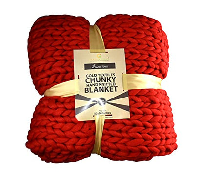 Chunky Knit Blanket (50 x 60 Inches) Warm Soft Cozy for Lounge Sofa & Bedroom, Handmade Knitted Yarn Throw Blanket (Red, 1) - color: Red