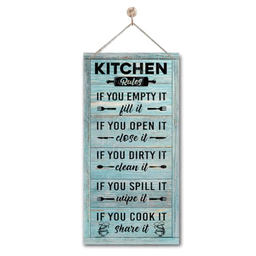 Hanging Kitchen Rules Wood Decor Sign, Rustic Kitchen Wooden Signs, Printed Wood Wall Art Sign, Kitchen Door Rules Rustic Sign, Hanging Wood Sign Kitchen Decor, Funny Farmhouse Kitchen Wall Décor C1 - color: Kitchen03
