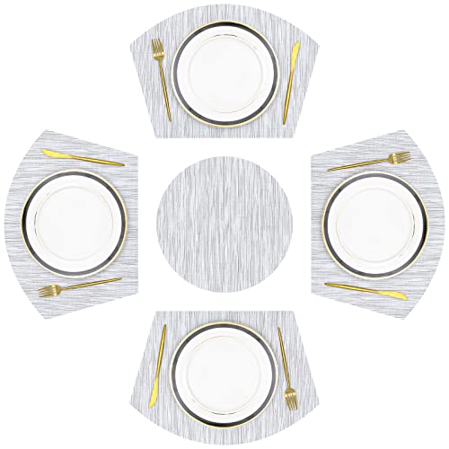 SHACOS Large Size Wedge Placemats with Centerpiece Round Mat Set of 5 Round Table Place Mats Washable Dining Table Placemats Reversible, Gray White - color: Gray White