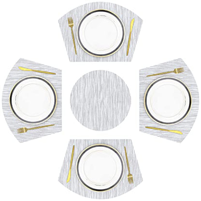 SHACOS Large Size Wedge Placemats with Centerpiece Round Mat Set of 5 Round Table Place Mats Washable Dining Table Placemats Reversible, Gray White - color: Gray White