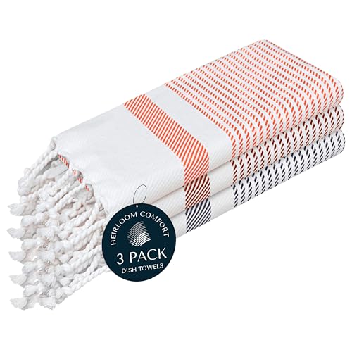Multi Color Kitchen Towels 16x26 Inch, 3 Pack, 100% Cotton, Ultra Absorbent, Fast Dry, Machine Washable, Drying Dishes, Cleaning, Everyday Use - Orange, Brown, Indigo Blue - color: Bright Orange, Brown, Indigo Blue, style: 3 Pack