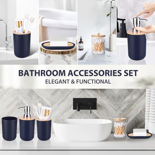 Bathroom Accessories Set 5Piece Navy Blue Bathroom Sets, Toothbrush Holder, Toothbrush Cup, Lotion Soap Dispenser, Soap Dish and Qtip Holder Bathroom Decor - style: Navy Blue