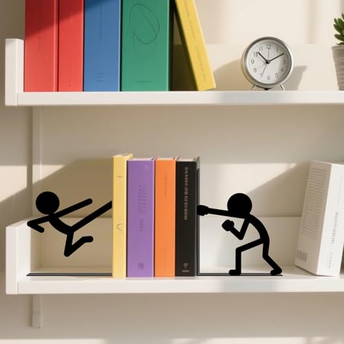 Metal Bookends Martial Arts People Book Ends for Shelves | Figurine Bookends Decorative Unique Desk Bookend Black Book Stopper for Home Reading Bookshelf Decor Book Lovers Gift - style: Martial Arts People