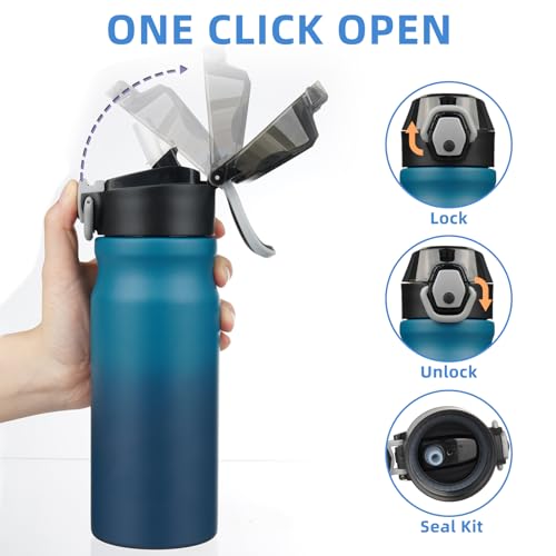 BJPKPK 18 oz Water Bottle with Straw & Handle, Insulated Stainless Flask | Leak Proof Locking Lid, Thermal, Double Wall Vacuum, Keeps Hot/Cold, Dishwasher Safe, Travel & Sports, Indigo Black - color: A-Indigo Black, size: 18 Ounces