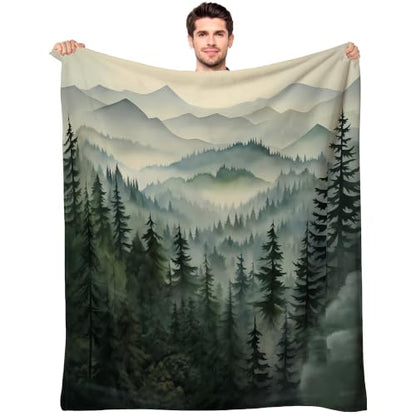 Sage Green Forest Throw Blanket, 50x60 in | for Nature Mountain, Cabin Tree Flannel Blankets, for Couch Bed Living Room Sofa, Decorative Patterned, Super Soft Cozy - size: 50"W x 60"L