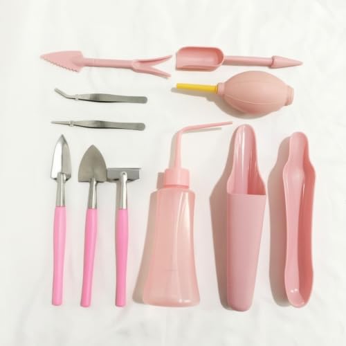 Tools Set for Indoor Plants, Gardening Tool Kit for Transplanting & Planting, Small Garden Hand Tools, Pink, 10-piece Set - color: Pink, size: 10-piece set