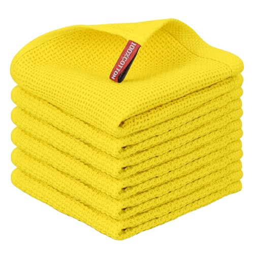 Nialnant 6 Pack Yellow Kitchen Dish Cloths, 100% Cotton Waffle Weave Dish Towels for Drying Dishes, Quick Drying Kitchen Towels, Soft Absorbent Dish Rags - 12x12 in - color: Yellow, size: 12 x 12 - 6 Pack