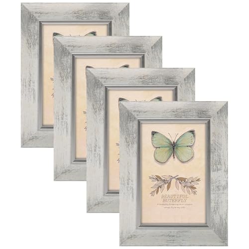 XUANLUO 4x6 Picture Frames Set of 4 Rustic Retro Photo Frame with HD Plastic Cover for Wall Mount and Tabletop Display Family Friends Wedding Gift - color: white-4pcs, size: 4×6 inch