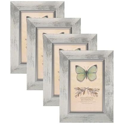 XUANLUO 4x6 Picture Frames Set of 4 Rustic Retro Photo Frame with HD Plastic Cover for Wall Mount and Tabletop Display Family Friends Wedding Gift - color: white-4pcs, size: 4×6 inch