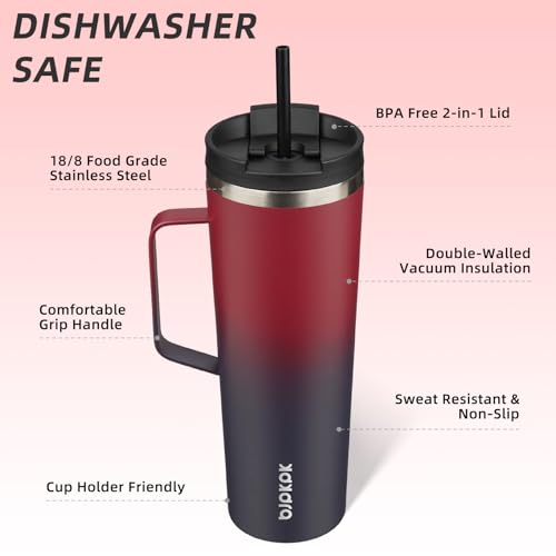 BJPKPK 30oz Insulated Tumbler with Handle, Lid & Straw, Stainless Steel | Double Wall Vacuum Insulated Coffee Travel Mug - Keeps Cold & Hot, BPA Free, Cupholder Fit for Office, Gym & Travel - color: Charming Red, size: 30 Ounces