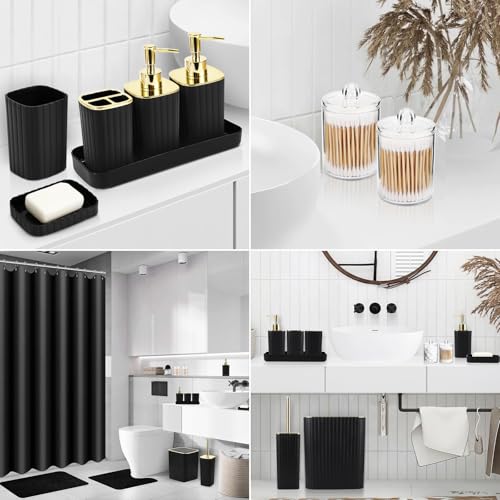 XLHOMO 26PC Bathroom Accessories Set - Gorgeous Black Bathroom Set, Bathroom Accessory Set, Black Shower Curtain Set with Bathtub Mats for Shower Tub - size: Bath Set+Bathtub Mat+Shower Curtain&Rugs, style: Black&Gold