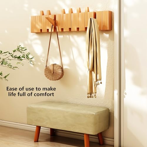 Wall Mounted Piano Key Hanger | Flip Style Hook | Entrance Wall Art Hook, Made of Oak Wood (3 Times Painted, 4 Times Polished) (Beech, 12Hooks) - color: Beech, size: 12Hooks
