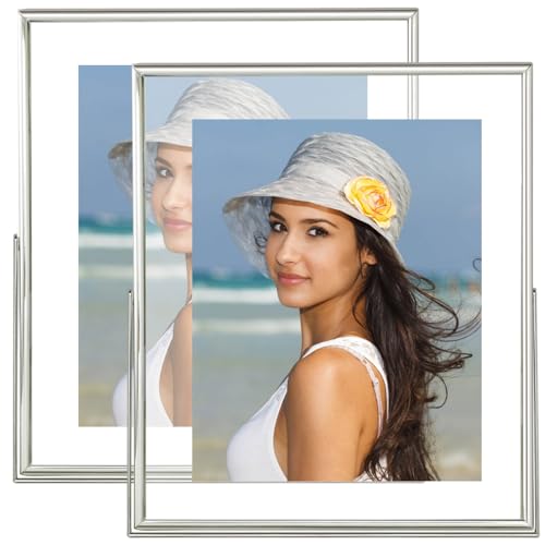 8x10 Floating Picture Frames Set of 2, Made of Metal and Double Real Glass, for Photo Size up to 10x12, Tabletop Display Home or Wedding Decoration (Vertical Silver) - color: Silver (Vertical), size: 10x12 for 8x10 (2 Pcs)