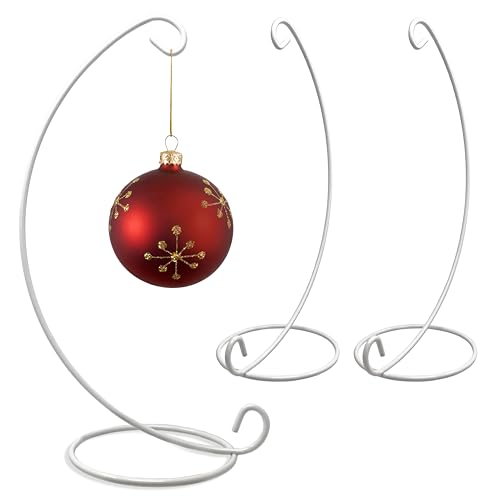 Christmas Ornament Display Stands Set of 3, White Metal 13 Inch Ornament Holders for Tabletop Christmas Decor, Hanging Terrarium, Mini Lantern, Glass Ball, Keepsake Ornament & Holiday Centerpiece Display - size: 3 Pack