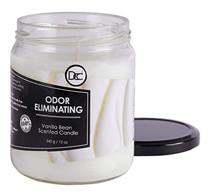 Vanilla Bean Odor Eliminating Highly Fragranced Candle - Eliminates 95% of Pet, Smoke, Food, and Other Smells Quickly - Up to 80 Hour Burn time - 12 Ounce Premium Soy Blend - color: Vanilla Bean