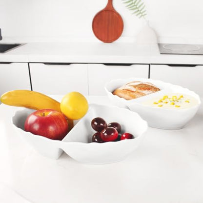 Ceramic 10.9 Inch Chips and Dip Set, Chips and Dip Divided Tray, Moisture Proof Cereal Bowl (for Salad, Pasta, Fruit, Sauce), Divided Moisture Proof Cereal Bowl Buffet Bowl Set - color: 10.9 Inch