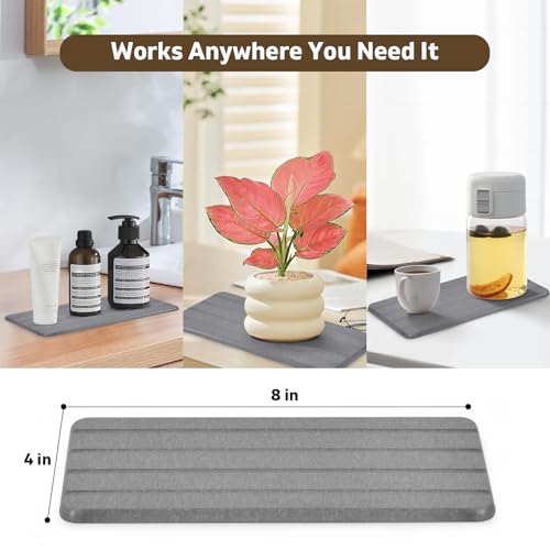 Foldable Stone Bath Mat, 2 Pcs Fast Drying Diatomaceous Earth Stone Drying Mat with Grooves on Surface, Non-Slip Rubber Base, Easy to Store and Clean (Grey, 24"x 16" & 8"x 4") - color: Gray（groove）, size: 24" x 16"