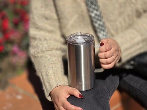CHILLOUT LIFE Stainless Steel 20 oz Vacuum Insulated Coffee Mug with Handle and Lid, Large Thermal Camping Coffee Mug Cup with Durable Sliding Lid for Men & Women, Keeps your Beverages Hot/Cold - color: Stainless Steel, size: 20 Ounces