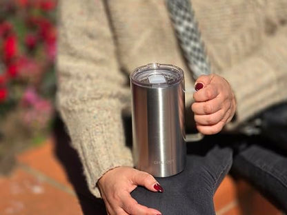 CHILLOUT LIFE Stainless Steel 20 oz Vacuum Insulated Coffee Mug with Handle and Lid, Large Thermal Camping Coffee Mug Cup with Durable Sliding Lid for Men & Women, Keeps your Beverages Hot/Cold - color: Stainless Steel, size: 20 Ounces